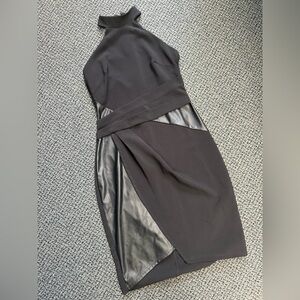 Lipsy London Sheath Halter Neck Sleeveless Black Dress with Faux Leather Panels